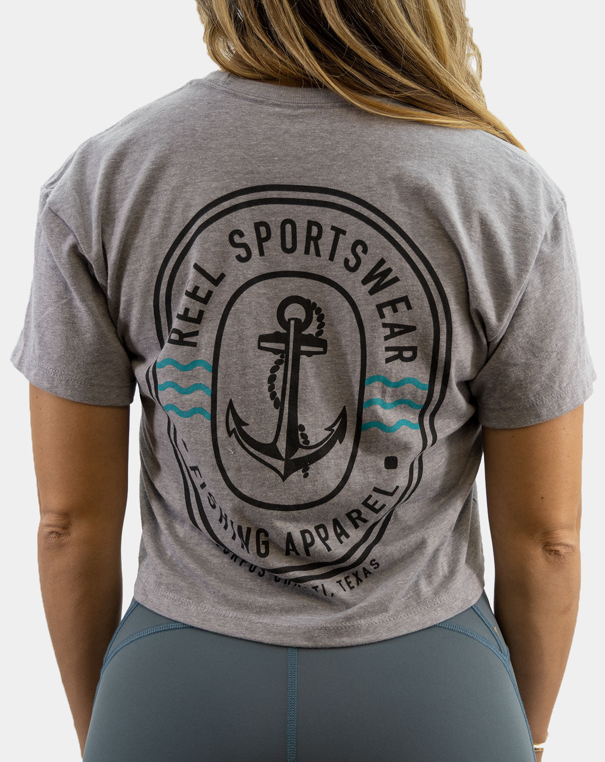 Fishing Graphic Crop Tee for Women - Grey