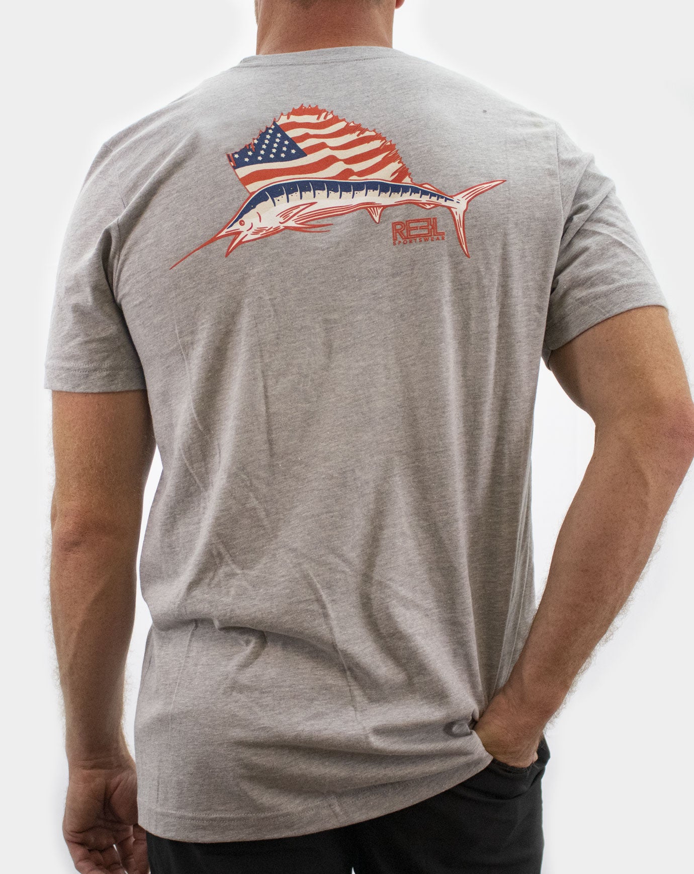 Americana Fishing Tee with Red, White, and Blue Sails