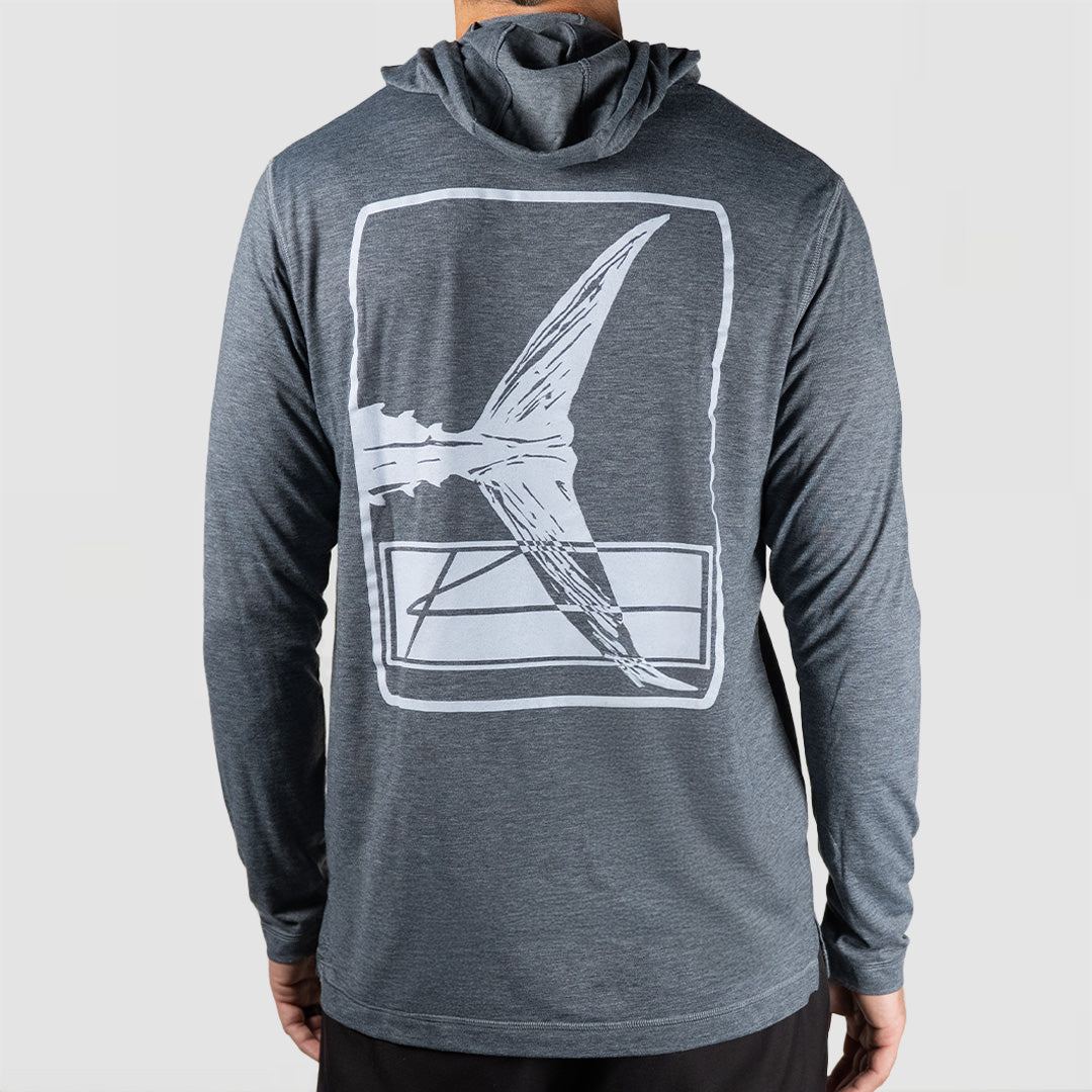 Dark Gray Heather Fishing Hooded Shirt - UV Protection