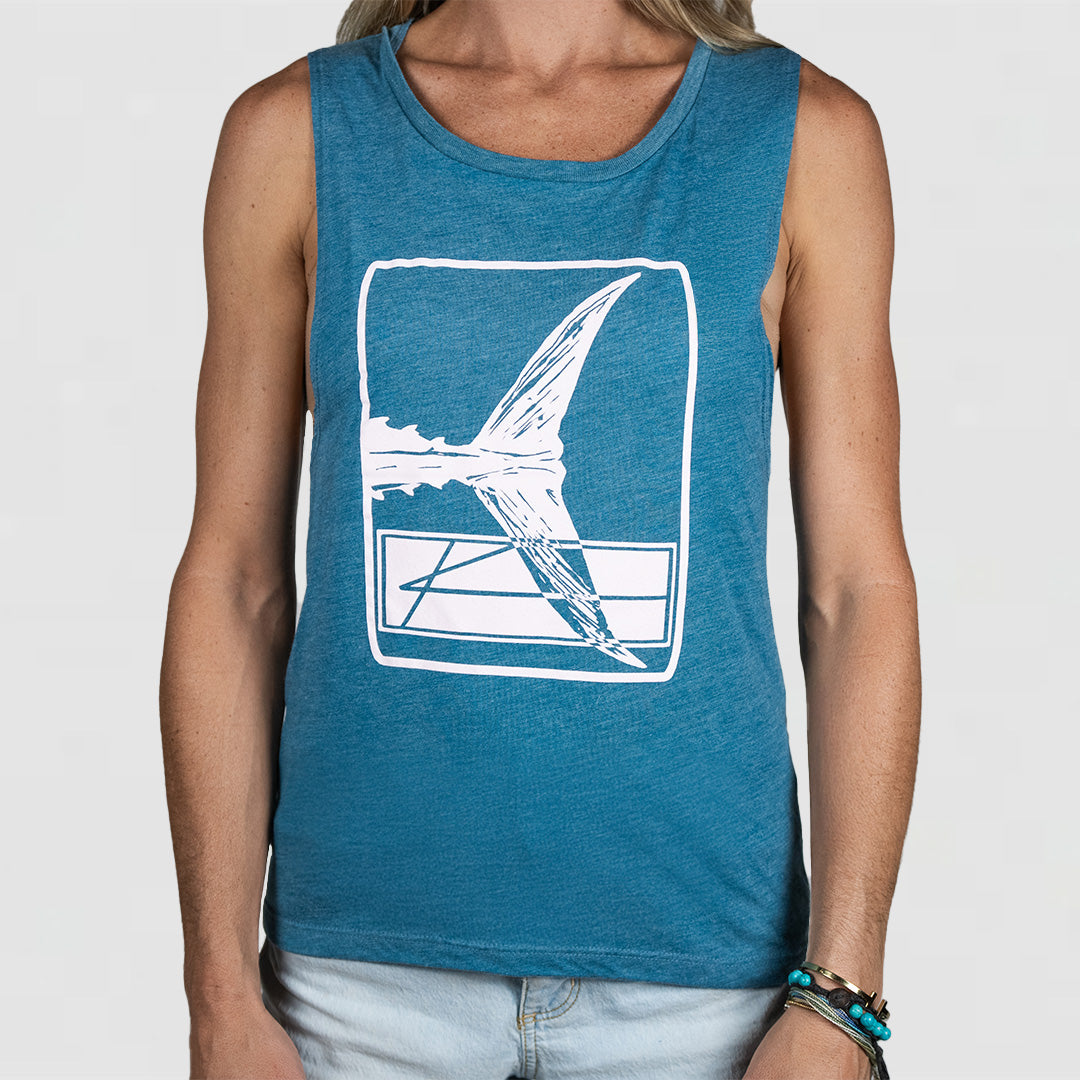 Womens Heather Deep Teal Flowy Muscle Tank