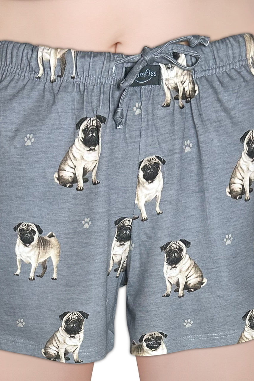 Womens Pug Print Lounge Shorts - Soft & Comfy Summer Wear