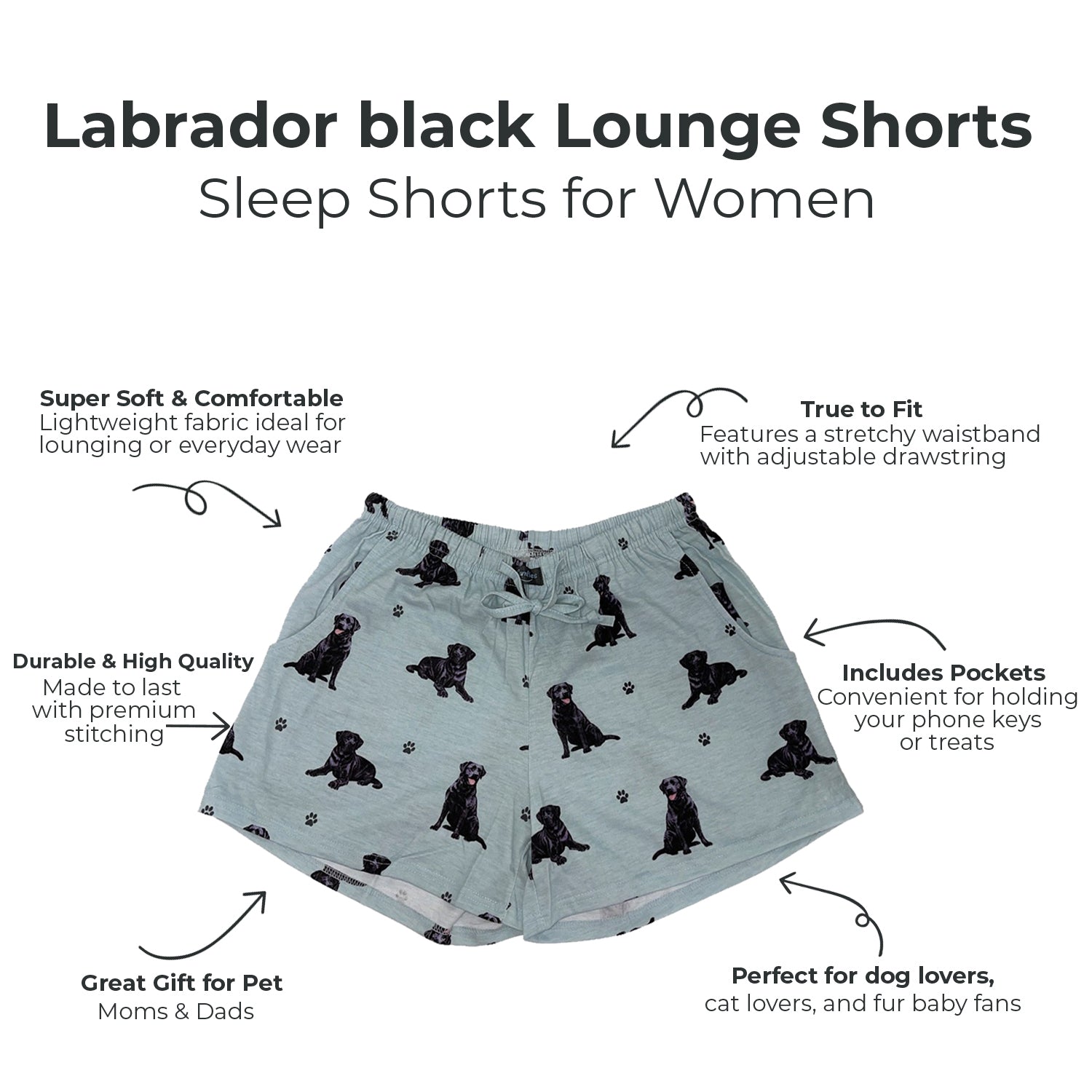Labrador Black Womens Lounge Shorts - Comfy Pet Lover Gift