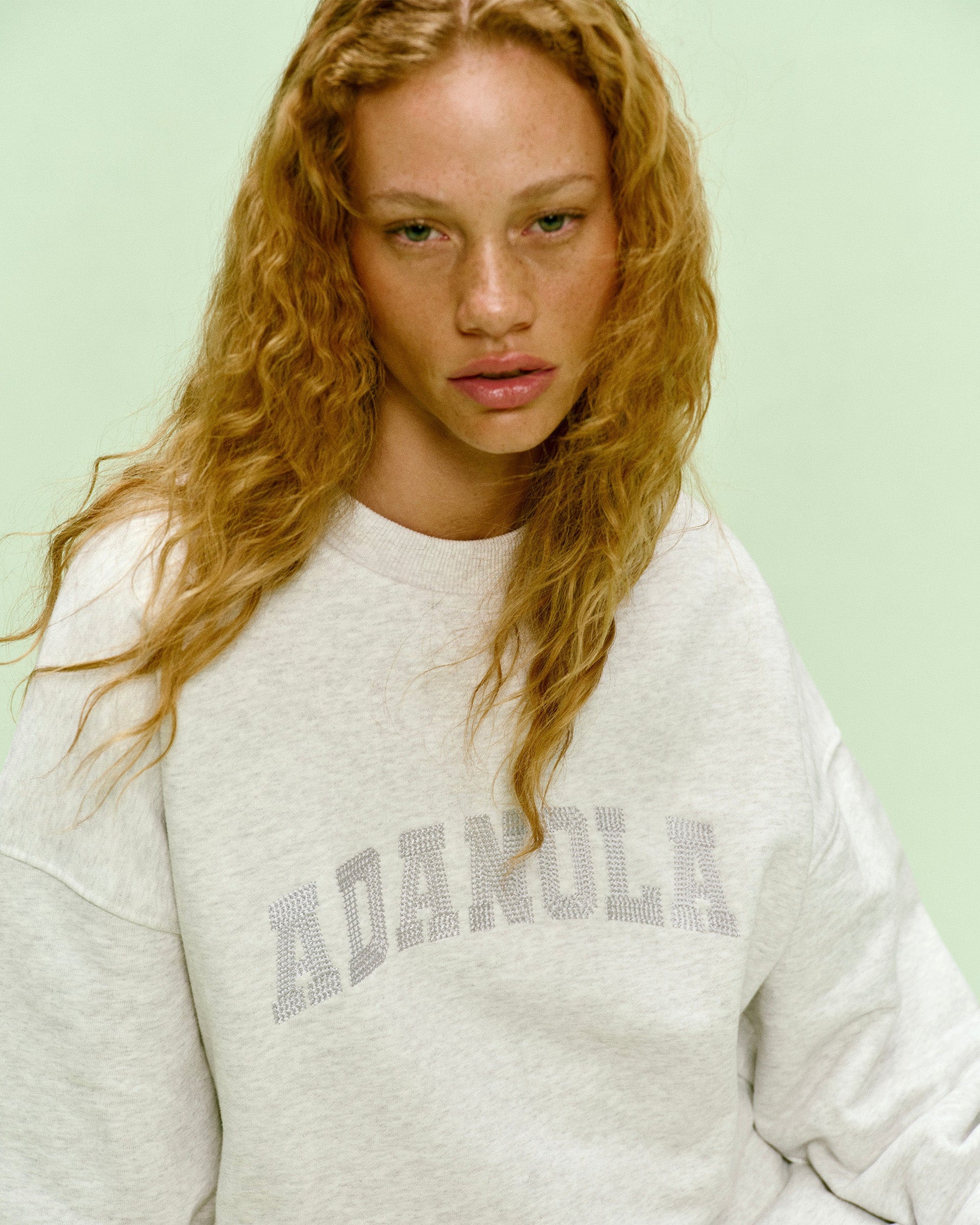 Varsity Chainstitch Oversized Sweatshirt - Light Grey Melange