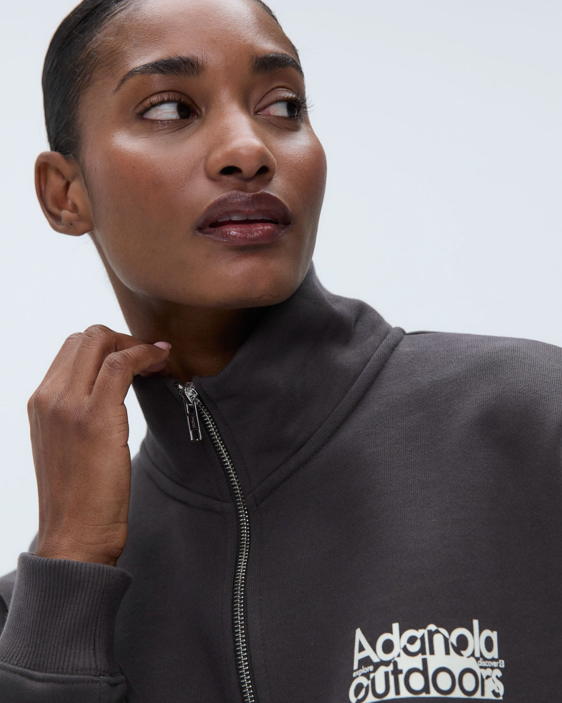Trail Oversized Funnel Neck Zip Sweatshirt - Coffee Bean/Marshmallow White